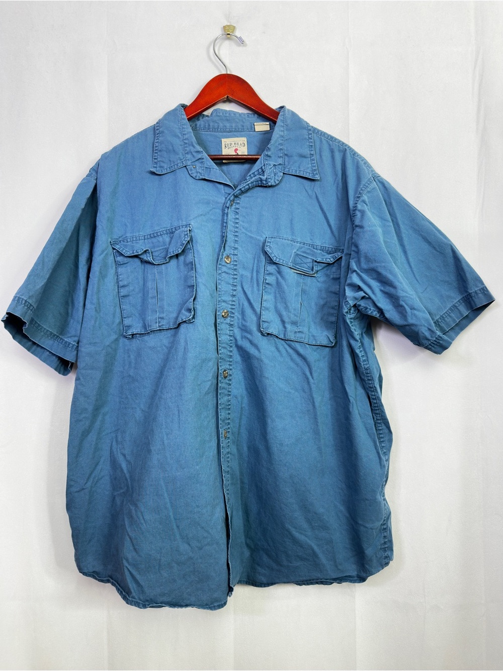 Red Head Button Up Mens Short Sleeve Blue Outdoors Fishing Comfort Versatile 2XL